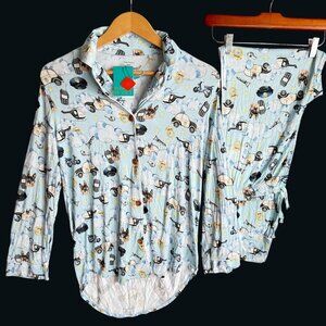 size S womens Posh Peanut 2dpc Police-Theme Pajama Set l/s Top Pants Bamboo Adul